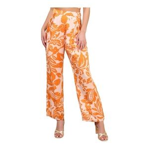 Lulus Sweet Cutie Orange And Blush Floral High Rise Pants Size XL New
